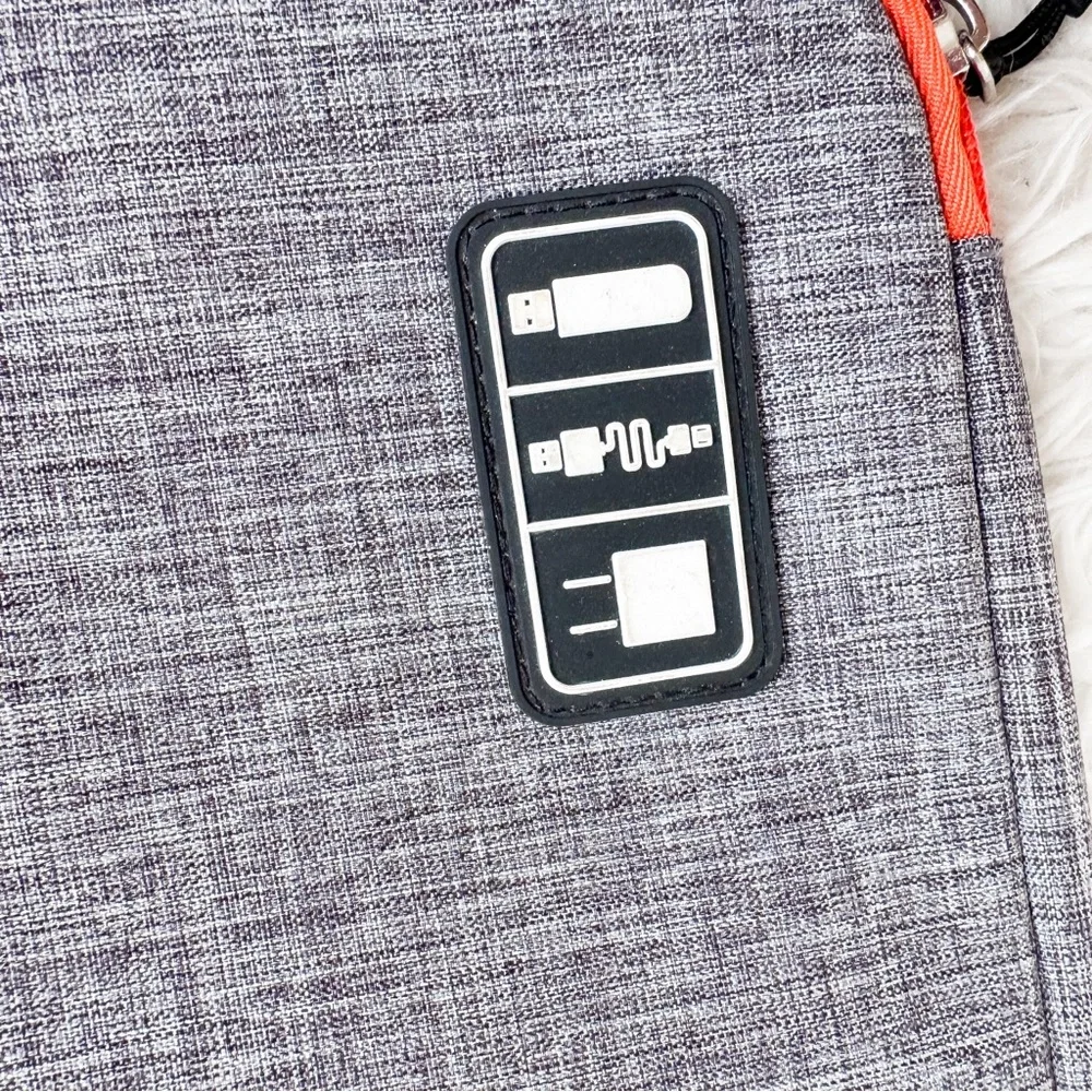 Travel Tech Organizer Cord Case – Gray & Orange Electronics Accessory Pouch